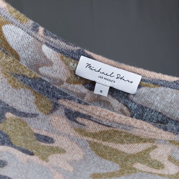 Michael Stars Top Womens Small Soft Brushed Camouflage Short Dolman Sleeve - Picture 6 of 7